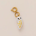 Pendentif chouette blanche en acier inoxydable plaqué or 18K avec motifs jaunes - Hibou / chouette