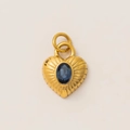 Detailed view of heart-shaped 18k gold plated pendant with oval blue gemstone - Blue Sapphire Heart Pendant