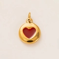 Macro view of a circular gold-plated heart pendant for DIY jewelry making and crafts - Round Red Heart Pendant No. 5