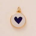 Golden round heart charm pendant with blue heart and white sandy texture for DIY jewelry - Black Heart Pendant