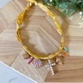 Collana in tessuto floreale con pendenti a conchiglia e pesci stile bohémien - Catena a Sciarpa Gialla Solo (Senza Ciondolo)