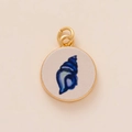 Gold-plated conch shell pendant with cream enamel and blue sea snail charm for DIY jewelry - Conch Pendant