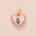 Detalle de colgante de corazón de cerámica crema con diseño de tulipán y aro dorado - 7-Corazón Floral Rosa