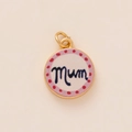 18K gold plated DIY pendant featuring pink glitter ring and blue Mum script - 32 Mum Pendant