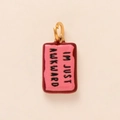 Colgante rectangular de esmalte rosa con texto I'M JUST AWKWARD y aro metálico dorado - 14-Cuadrado Rosa Slogan