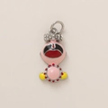 Detailed view of a pink enamel cartoon pendant with shiny rhinestones and silver loop - Crying Girl Style