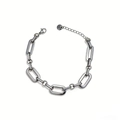 Bracciale in acciaio inossidabile argento con grandi maglie ovali e chiusura regolabile - Bracciale Catena Graffetta Irregolare / Argento