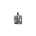 Pendente quadrato argento con zircone trasparente e bordo a corda intrecciata - Ciondolo in Zirconia Trasparente Quadrato / Colore acciaio