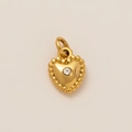 Golden heart-shaped 18k plated stainless steel pendant with bead edge and zircon stone - Heart Lock Pendant / Gold
