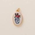Ciondolo ovale placcato oro con pittura floreale vintage di rose su bianco - Ciondolo Bouquet di Rose