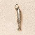 Polished silver stainless steel fish pendant with detailed scale textures for jewelry making - Style 2 Long Fish