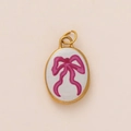 Vintage oval pendant in 18K gold plated metal with purple bow enamel and hook - Pink Bow Pendant