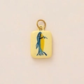 Dettaglio di un ciondolo rettangolare con motivo astratto di pesce giallo e blu - Motivo Pesce Ovale (PJBJ261609GK) / Giallo chiaro