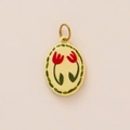 Détail d'un pendentif ovale avec tulipes rouges et anneau de suspension en métal doré - Tulipe Ovale