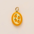 Detailed macro view of an oval orange fruit pendant with gold loop and enamel finish - Single Pendant (No Chain) / Oval Orange Double-Sided Print
