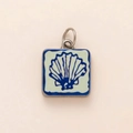 Square stainless steel pendant with blue shell pattern and light green finish - Shell Pendant