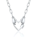 Collier argenté avec pendentif mains en cœur et petit cadenas à étoile gravée - Collier Fermoir Mains Cœur Argenté