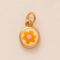 Goldener Schneckenanhänger mit orangefarbenem Emaille-Blumenmuster für DIY-Schmuck - Kleine Gelbe Blume Anhänger