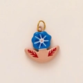 Pendentif fleur en céramique bleue, feuilles rouges et anneau doré plaqué 18 carats - Pendentif Fleur Bleue (Impression Recto Verso)