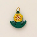 Pendentif fleur en plaqué or 18K avec émail coloré et feuille verte pour bijoux DIY - Pendentif Fleur Jaune (Impression Recto Verso)