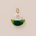Pendentif fleur DIY plaqué or 18K avec pétales blancs et détails de base verts - Pendentif Fleur Blanche (Impression Recto Verso)