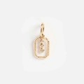 Detail of 14k gold-plated rectangular pendant with three sparkling zircons and twisted rope edges - No. 17 Rectangle Pendant