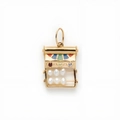 Macro detail of 14k gold abacus pendant with colorful gemstones and white pearls - No. 20 Abacus Pendant