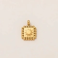 Square 18K gold plated stainless steel sun pendant with beaded edge and vintage finish - Square Sun Plaque