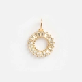 Detail of a 14k gold-plated round pendant with baguette-cut zircon and sunburst design - No. 18 Round Rhinestone Pendant