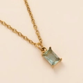 18K gold plated titanium necklace with rectangular light blue zircon birthstone pendant - March