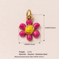 Pink and purple enamel flower smiley face pendant in 18K gold plated stainless steel - Flower Pendant