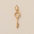 Vue détaillée d'un pendentif clé doré avec motif trèfle et finition métallique polie - Clé