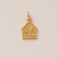 Exquisite golden house-shaped pendant with embossed textures and a crescent moon door motif - Cabin Pendant Only (Without Chain) (30)