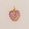 Detail of a 18K gold-plated heart pendant with pink enamel and a 3D rose flower design - Heart Rose Pendant Only (Without Chain) (31)