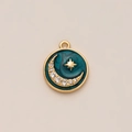 Golden crescent moon and star pendant with dark green marble enamel finish - Star Moon Disk Pendant Only (Without Chain) (35)