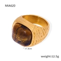 Men's retro titanium steel ring with tiger eye stone and gold textured hammered band - US 6 / Natural Tiger Eye Gold Color (A620)