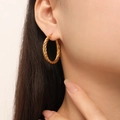 Chic twisted rope gold hoop earrings for women in a minimalist polished design - Twisted Rope Style (F1416) / Gold