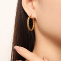 Fashionable golden twisted rope hoop earrings with minimalist metal design for women - Twisted Rope Style (F1424) / Gold