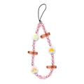 Detail of creative phone charm featuring resin poached egg and bacon charms with pink beads - Fried Egg And Bacon Style