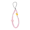Detail of beaded phone strap featuring pink heart pendant and small yellow duck charm - Little Yellow Duck Style