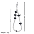 Minimalist black heart and silver bead phone strap for CCD cameras and bags 28cm - Black Heart Style
