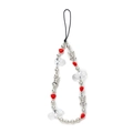 Detailed close-up of a Y2K style phone charm with silver beads and a red heart pendant - Transparent Cloud Style