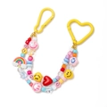 Colorful beaded keychain with yellow heart carabiner featuring smiley face and star beads - Yellow Smiley Face Chain