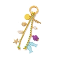 Llavero trenzado de colores con dijes marinos dorados como caballito de mar y tortuga - Cuerda Multicolor Estilo Concha