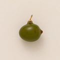 Green resin olive pendant with 18K gold plated loop on a minimalist background - Olive / Green