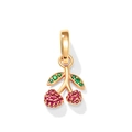 Macro view of 18K gold plated cherry pendant with red and green sparkling crystals - Cherry Pendant
