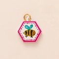 Colorful hexagonal pendant with a cute bee illustration and gold hanging loop - Bee Pendant