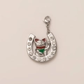Colgante de herradura plateada con gato de la suerte y cierre de langosta para joyería - Gato de la Suerte Herradura Acero