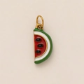 Detailed macro shot of watermelon charm pendant with 18K gold plating and enamel inlay - Watermelon
