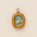 18K vergoldeter Edelstahl Oval-Anhänger mit Vintage-Schwan und blauem Hintergrund - Blauer See Weiher Schwan Anhänger